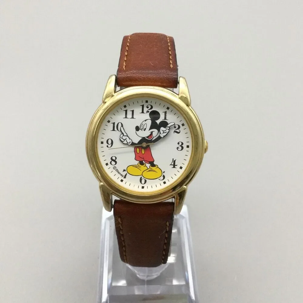 Disney Mickey Mouse Watch Women 30mm Pointing Hands 30mm Gold Tone New Battery - Picture 2 of 15